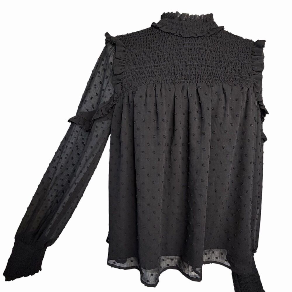 Halogen Black Sheer Blouse Size XS Goth Victorian Ruffle Neck Vintage Inspired